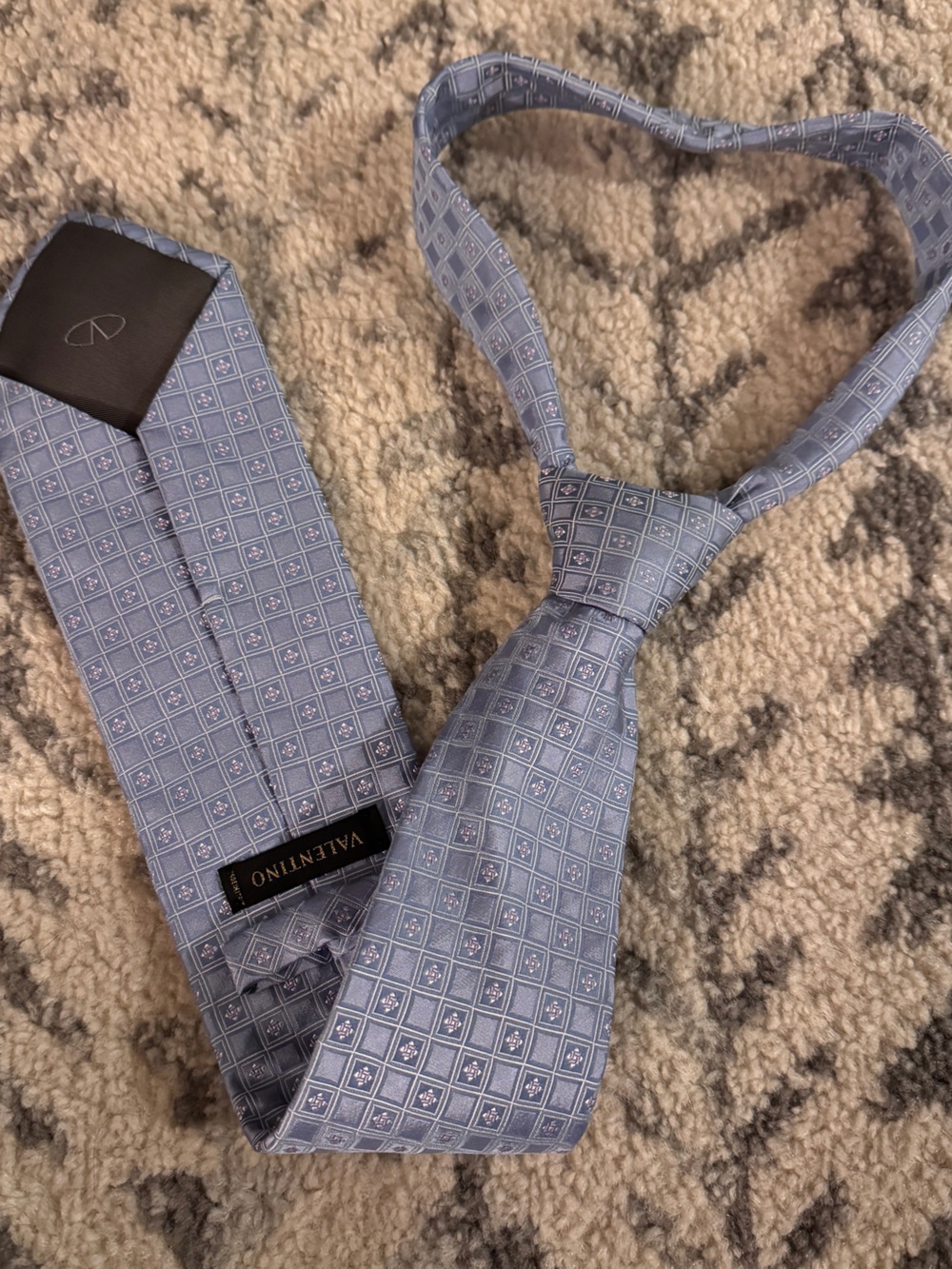 Valentino Pale Blue Micro-Check Silk Tie